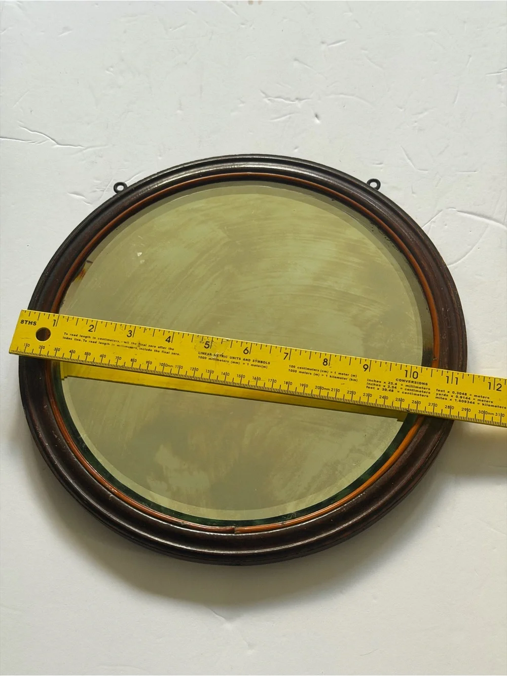 Vintage Round Wall Mirror with Dark Wood Frame 11 1/4”